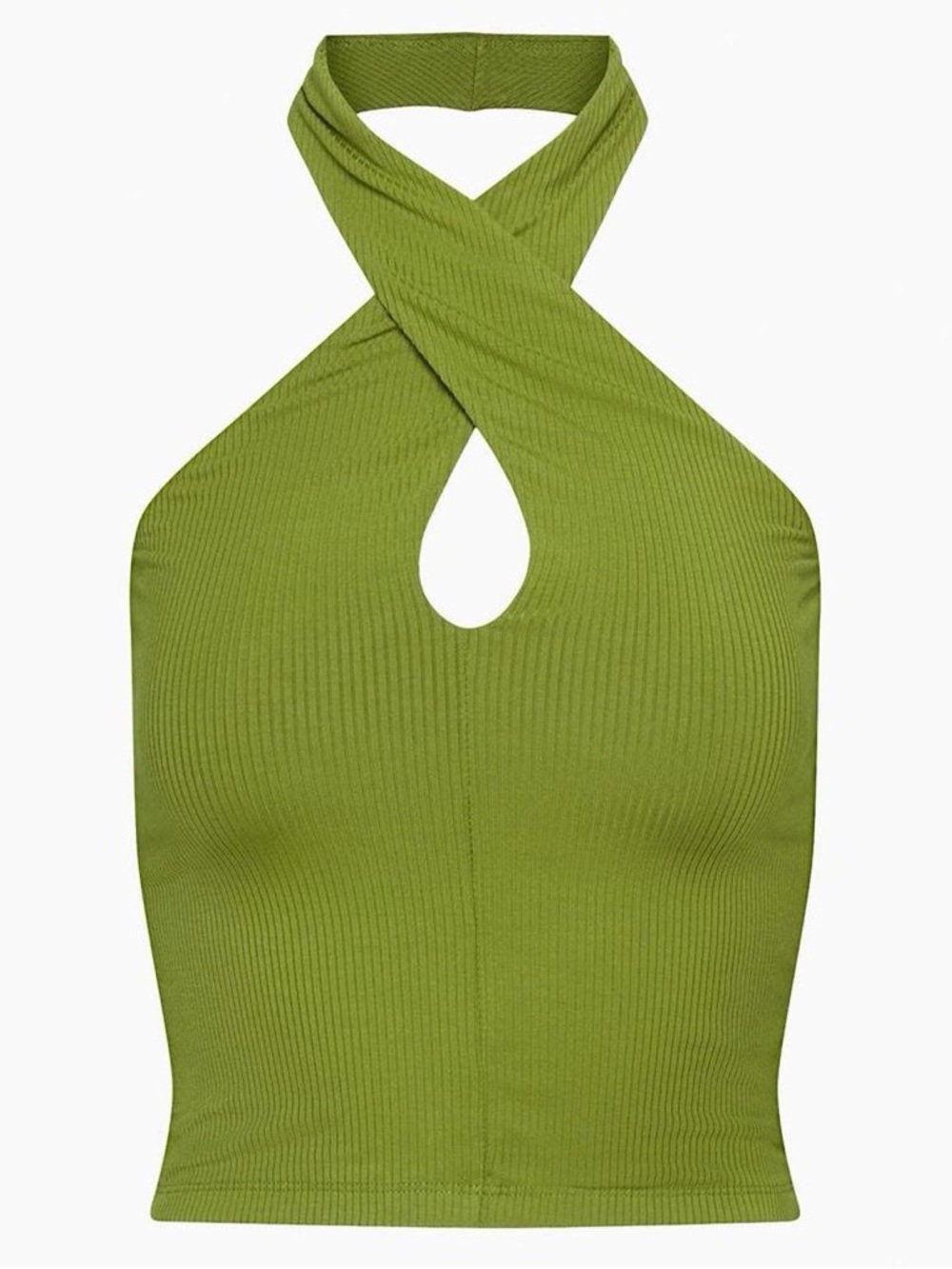 Aritzia Olive Green Ribbed Cross-Neck Crop Top